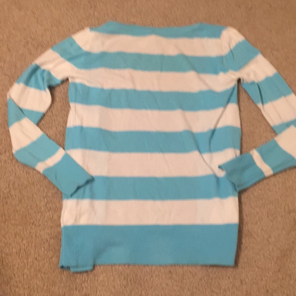 Turquoise & White Rugby Striped Cardigan - Picture 5 of 6